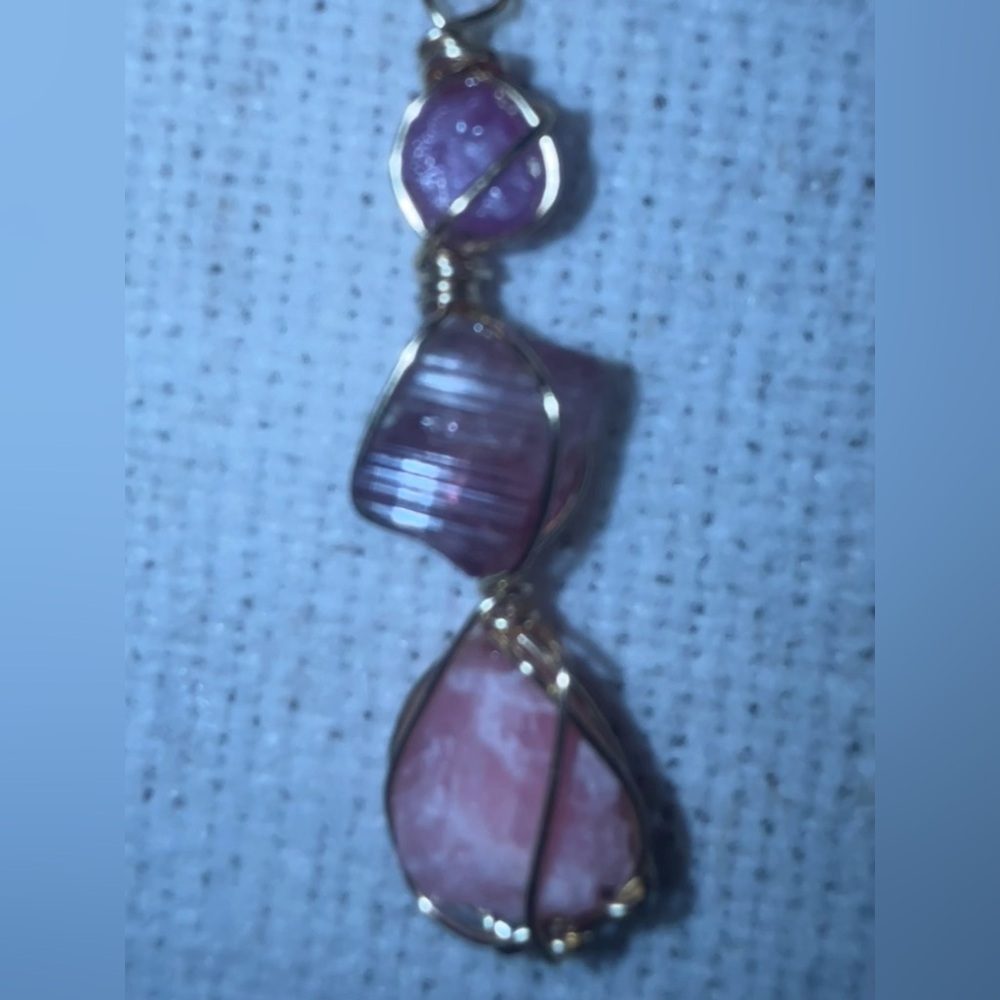 Ruby • Pink Tourmaline • Rose Quartz — Handmade Crystal Pendant - Picture 2 of 5